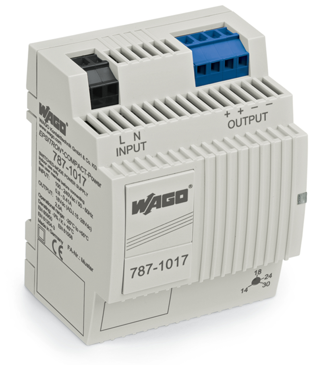 787-1017 1-Phase, 300 V Input, 18 V DC Output, DIN Rail Mount