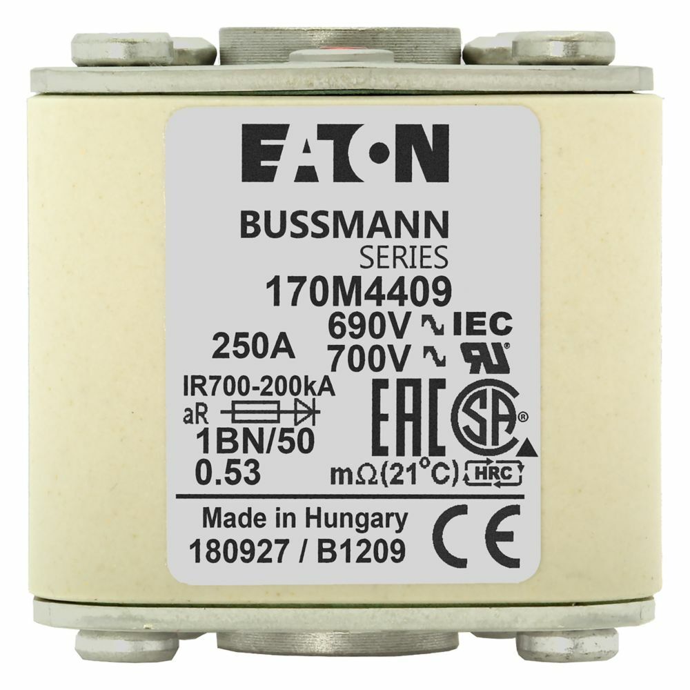 170M4409 Visual High Speed Fuse, 250 A, 690/700 V, 200 kA Interrupt, Class: AR, Square Body