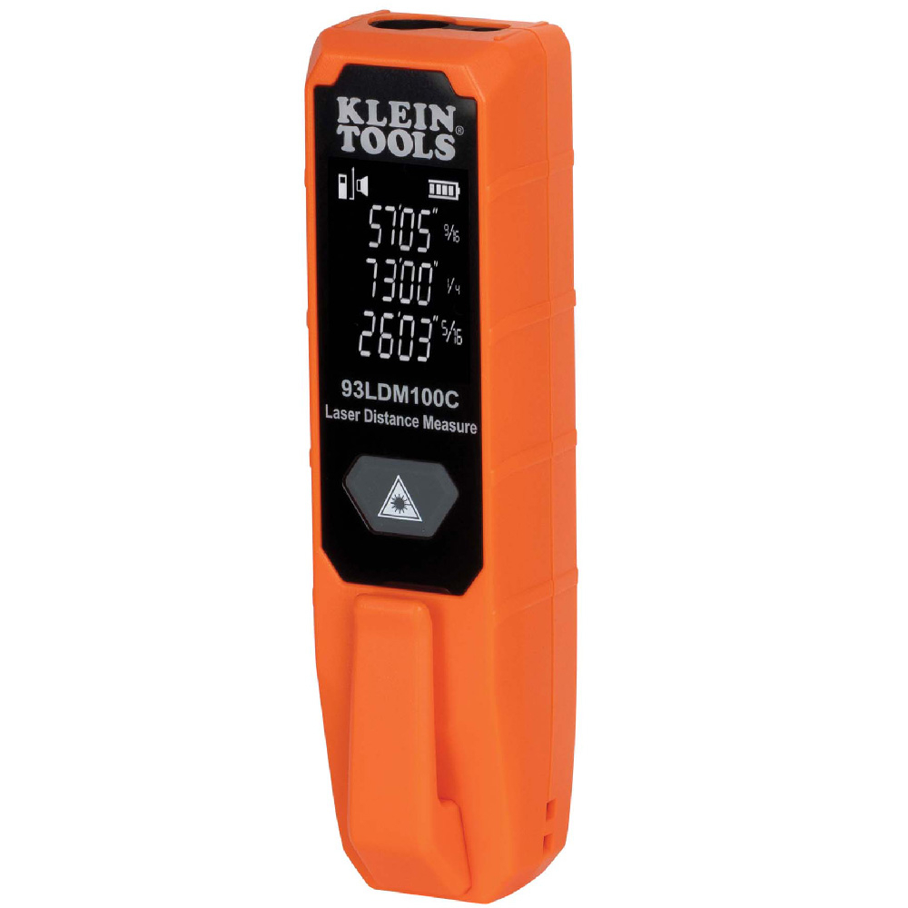 93LDM100C Laser Distance Measures, 2 in to 100 ft Measuring, +/- 1/16 in up to 30 ft, +/- 1/8 in up to 100 ft Accuracy, AAA Battery, PC/ABS Housing