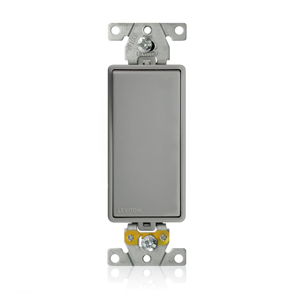M5691-GY Decora Plus Lev-Lok Heavy Duty Self-Grounding Rocker Switch, 125 V AC, 15 A, 1/2 hp, 2 hp Power Rating