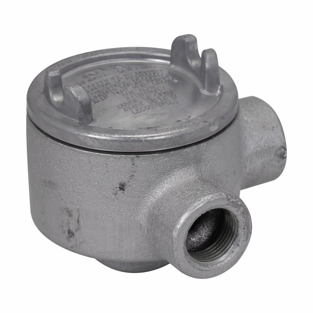 GUAM47 Condulet Type LA Shape M Conduit Outlet Box With Cover, 1-1/4 in, 3-5/8 in Cover Opening, 27.5 cu-in Capacity, Aluminum Acrylic Painted/Electro-Galvanized