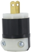 5866-C Cable Mount Non-Grounding Straight Blade Plug, 125 V AC, 15 A, 2 Poles, 2 Wires, Black/White