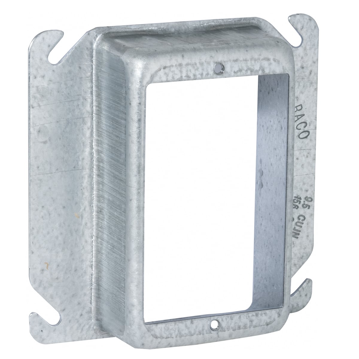 775 1-Device Raised Box Cover, 4 in L x 4 in W x 1-1/4 in D, Receptacle/Switch Cover, Drawn Steel
