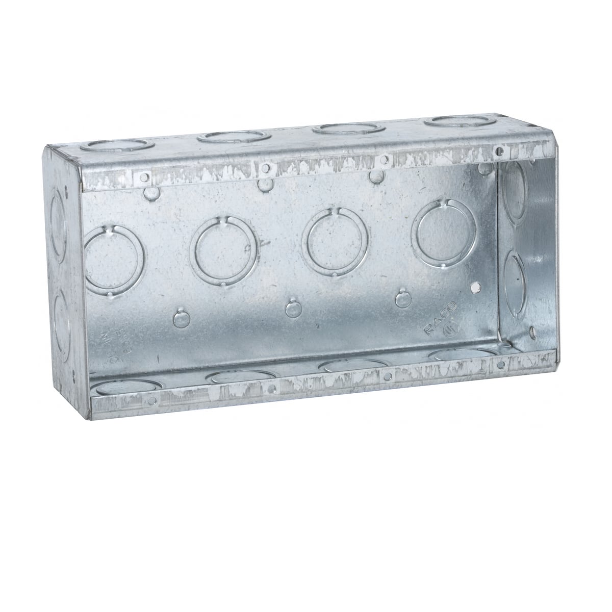 693 Non-Gangable Masonry Box, Steel, 63.5 cu-in Capacity, 4 Gangs, 4 Outlets, 19 Knockouts