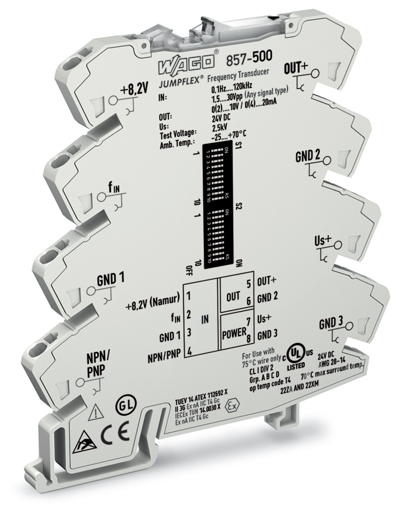 Frequency signal conditioner; Current and voltage output signal; Configuration via software; Supply voltage: 24 VDC; 6 mm module width