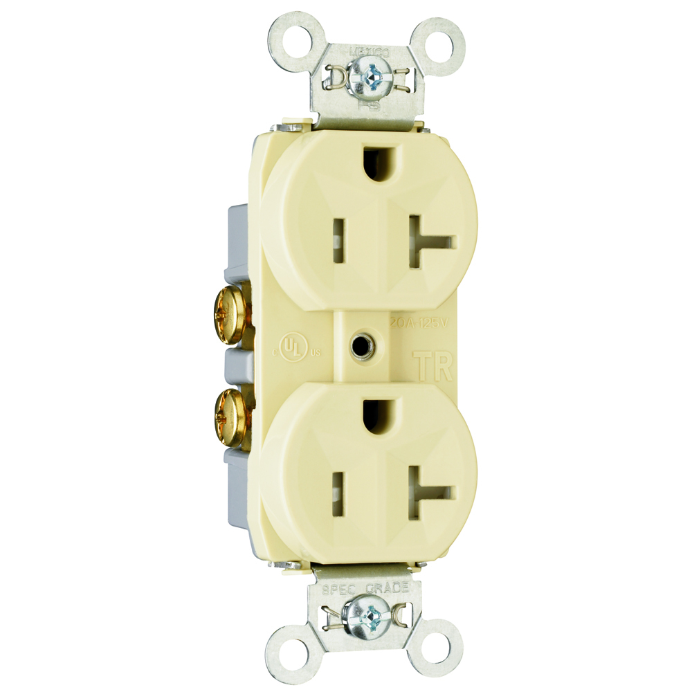TR20I 20 Amp 125V Commercial Grade Duplex Receptacle, Ivory