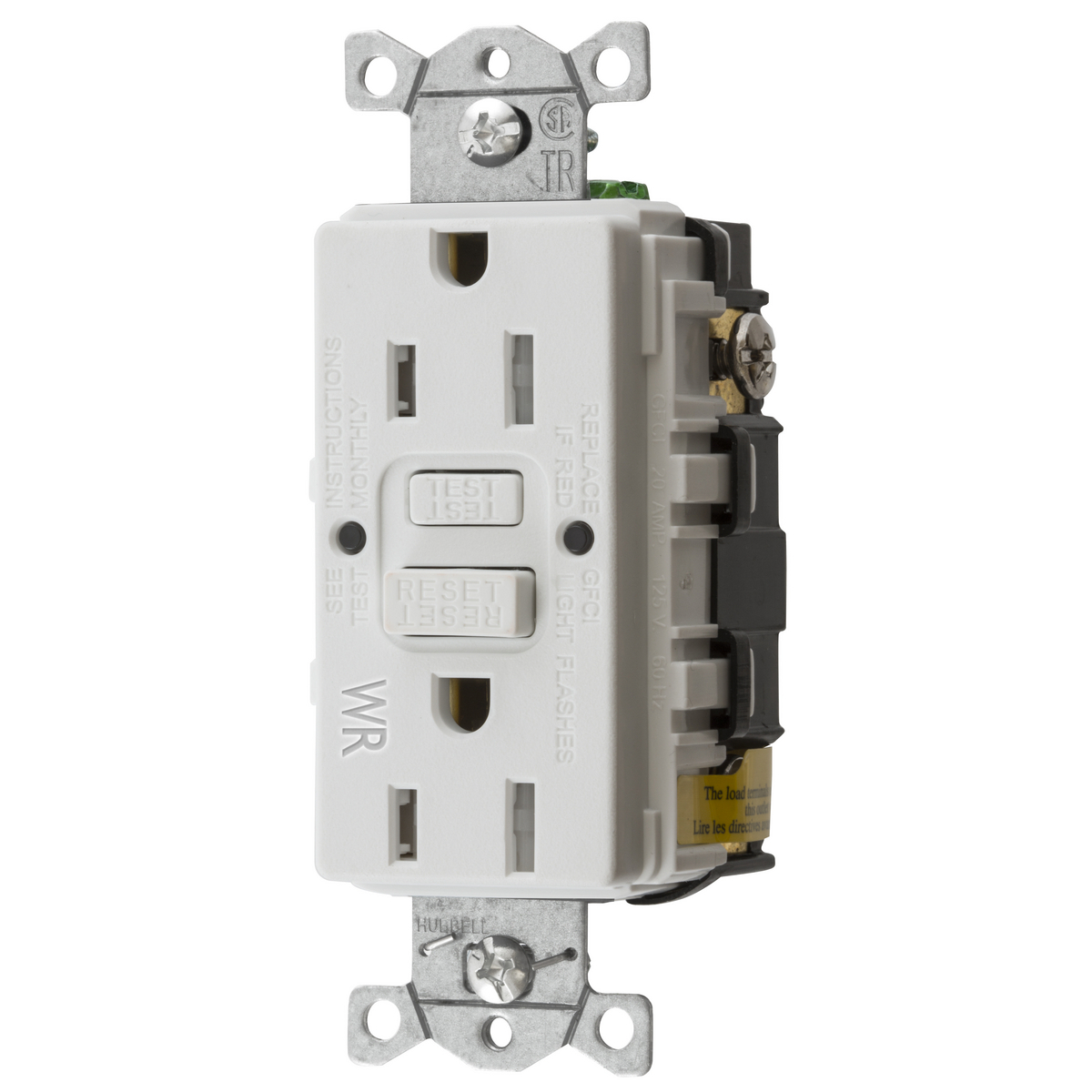 GFTWRST15W 1-Phase Decorator Duplex Standard Self-Test Screw Mount GFCI Receptacle, 125 VAC, 15 A, 2 Poles, 3 Wires, White