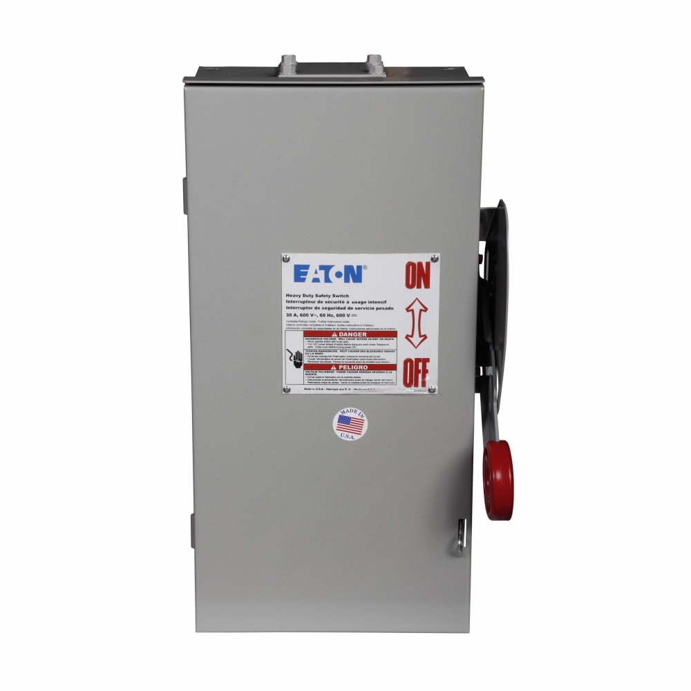 DH261FRK K Series Heavy Duty Fusible Rainproof Safety Switch, 600 V AC, 30 A, 7-1/2 hp, 10 hp, 15 hp, DPST Contact, 2 Poles