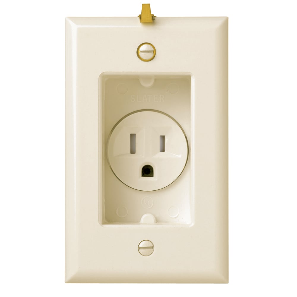 S3713TRLA 15 Amp 125V Clock Hanger Recessed Single Receptacle Smooth Wall Plate, Light Almond