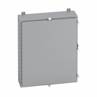 Eaton B-Line series wall mounted panel enclosure, 48" height, 10" length, 36" width, NEMA 4, Hinged cover, 4 enclosure, Wall mount, Medium single door, External mounting feet, Carbon steel, Seamless poured in-place gasket