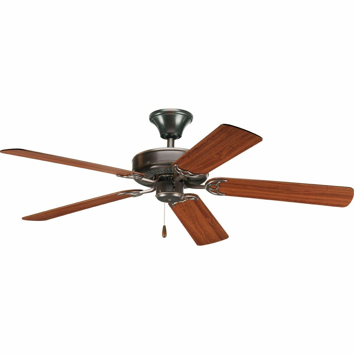 P2501-20 Pre-Wired Transitional Ceiling Fan With (5) Reversible Medium Cherry/Classic Walnut Blades, 12 deg Blade Pitch, Steel Housing, Fiberboard/MDF Blade, 4406 cfm Flow Rate