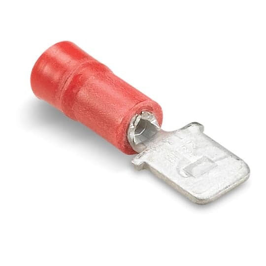 18RAD-188 Sta-Kon 187 Insulated Male Tab, 22 to 18 AWG Conductor, 0.187 in W x 0.02 in THK Tab, Brass/Copper, Red