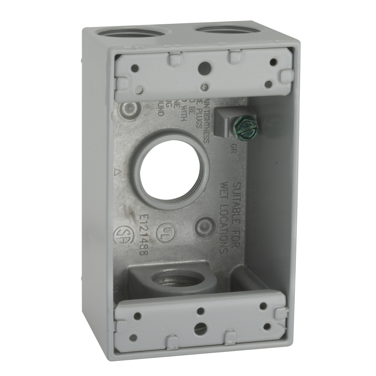 5330-0 Weatherproof Gang Box With Lugs, Die Cast Aluminum, 18.3 cu-in Capacity, 1 Gangs, 4 Outlets