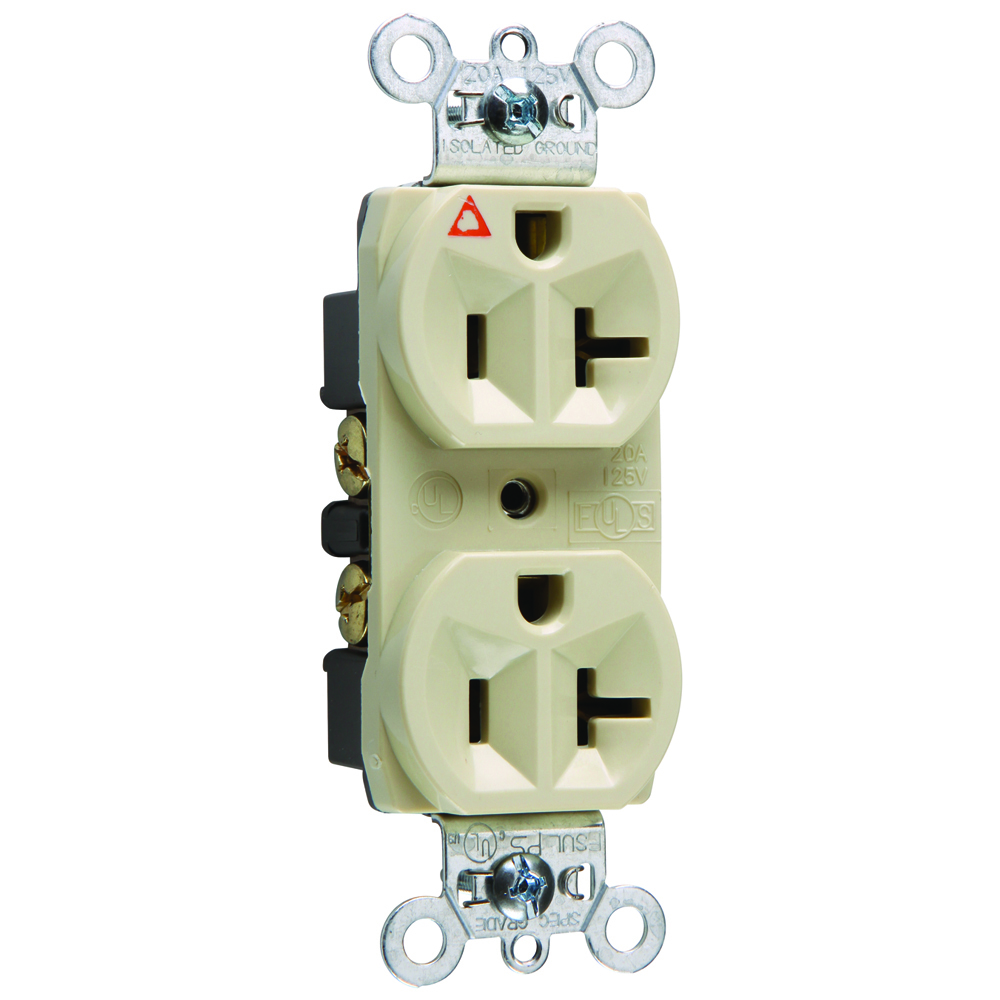 IG5362I 20 Amp 125V  Isolated Ground Duplex Receptacle, Back and Side Wire, Ivory