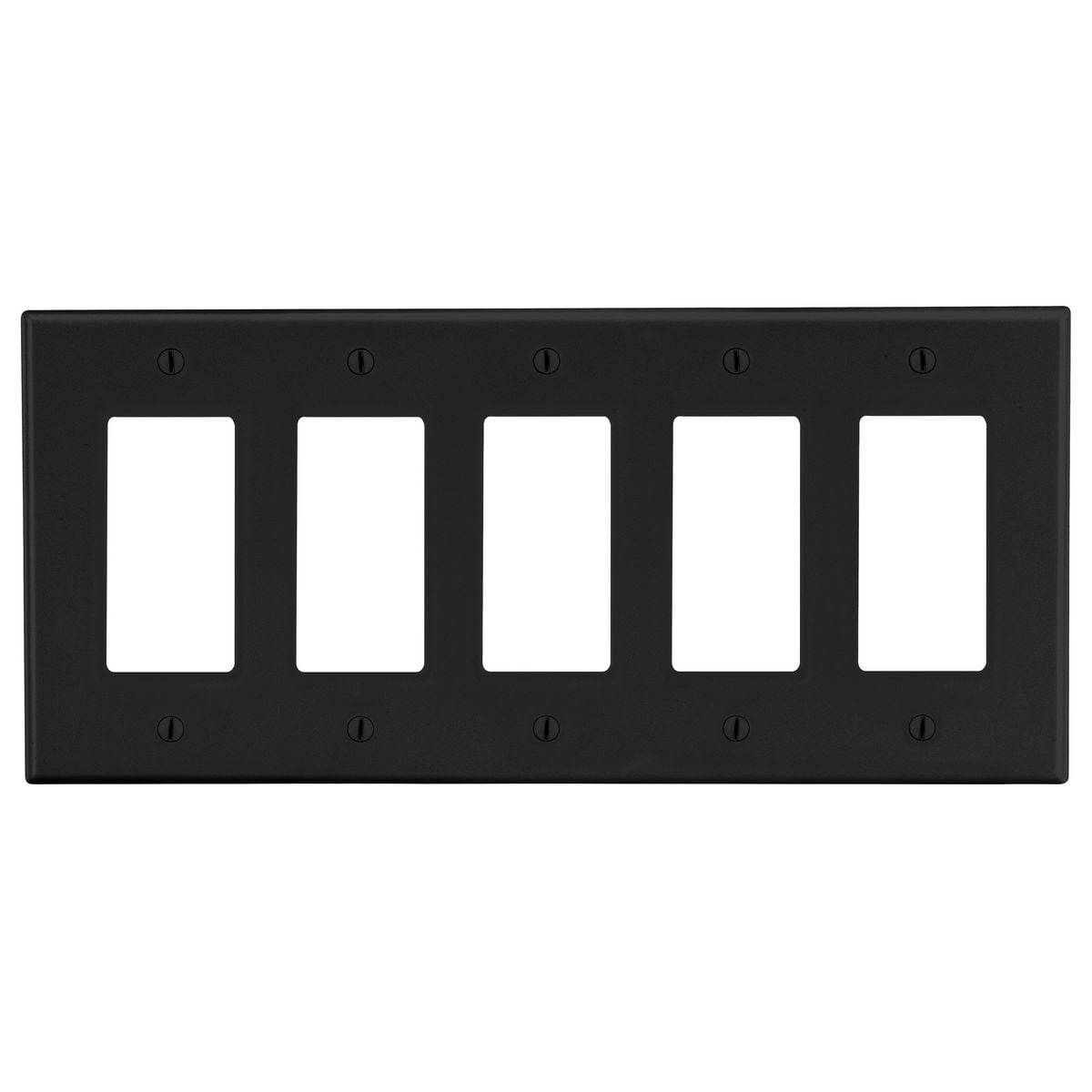 P265BK Standard Wall Plate, 5 Gangs, 10.12 in W x 4.63 in H, Polycarbonate Thermoplastic, Black