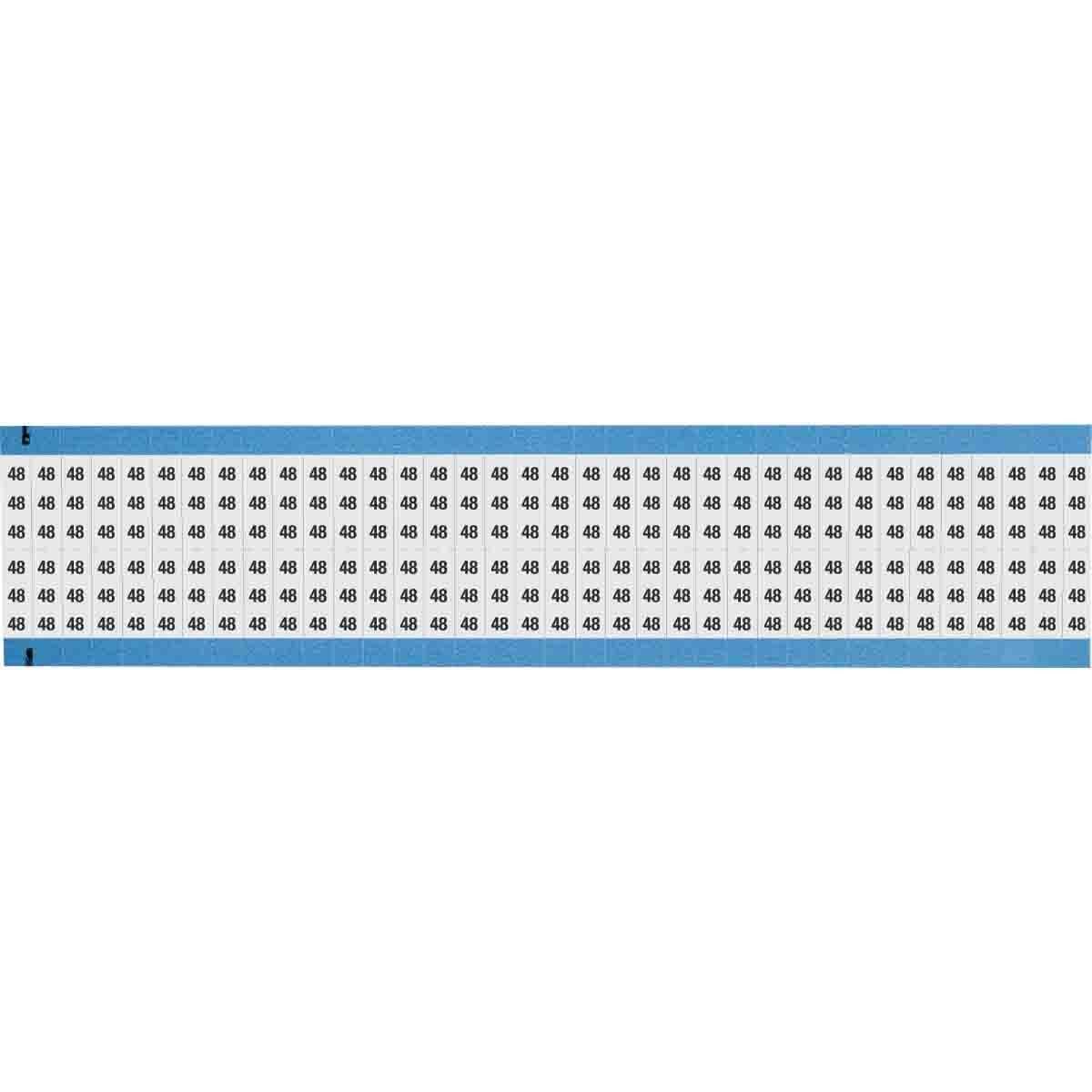 WM-48-SC-PK WM Series Die-Cut Pre-Printed Solid Number Wire Marker Card, 3/4 in L x 1/4 in W, Black on White, B-500 Repositionable Vinyl Coated Fabric, 72 Markers per Card