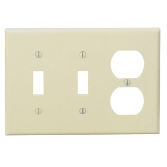 86021 Standard Size Combination Wall Plate, 3 Gangs, 6.38 in W x 4.5 in H, Thermoset, Ivory