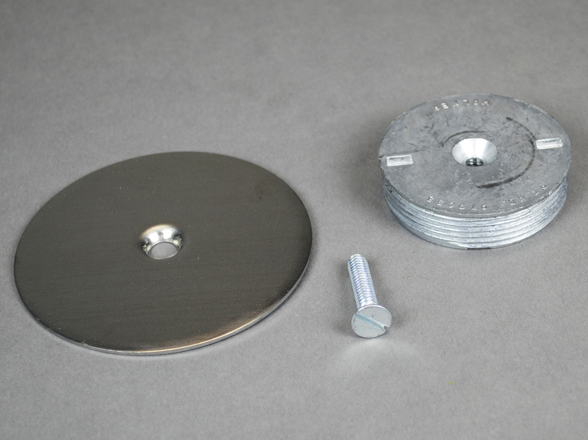 1045S 525 Blank Plate With Threaded Base, 3-1/2 in Dia, Brass/Stainless Steel