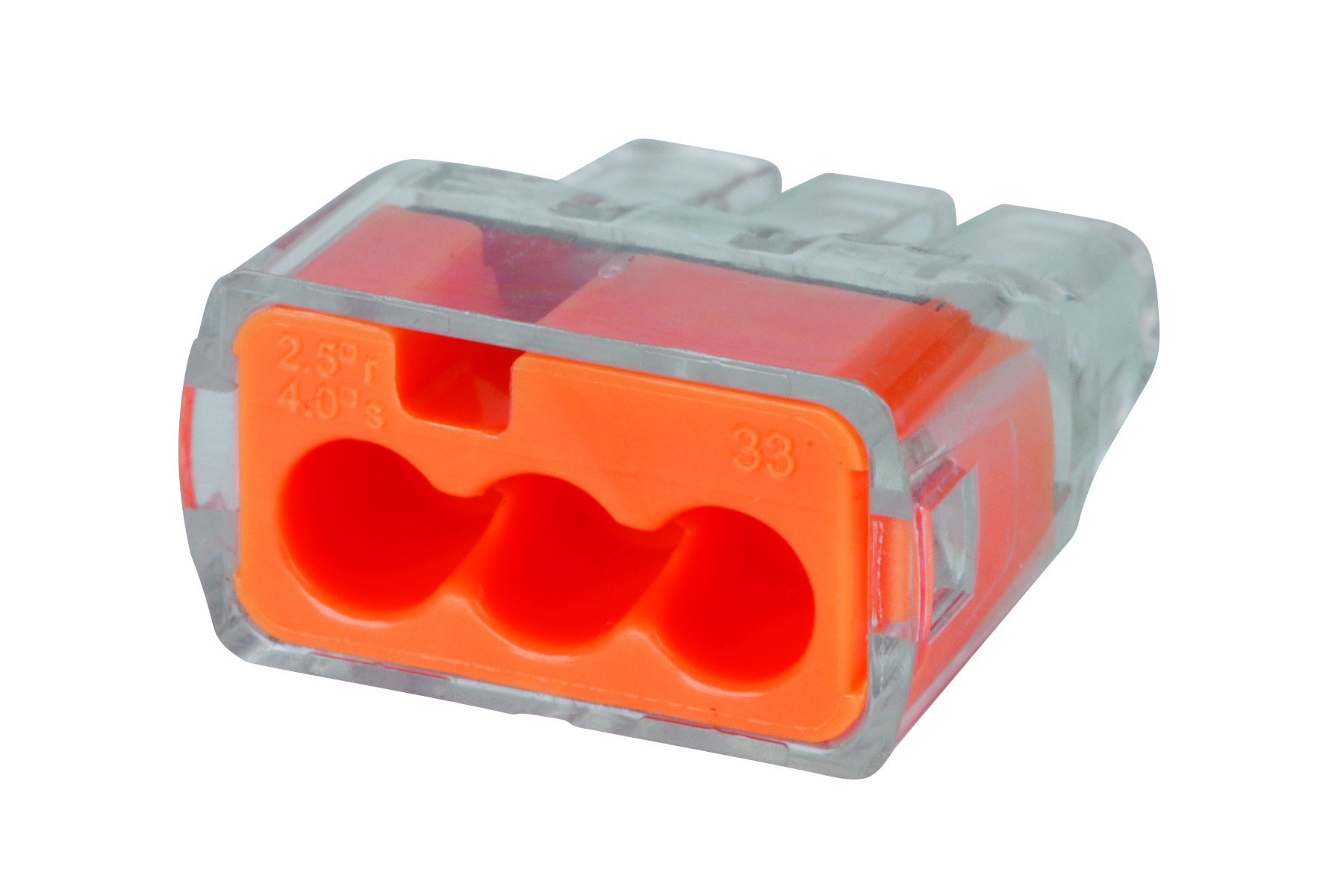 30-1033 In-Sure Push-In Wire Connector, 20 to 12 AWG, 18 to 12 AWG, 18 to 14 AWG Solid/Stranded/Tin-Bonded Wire, Nylon/Polycarbonate