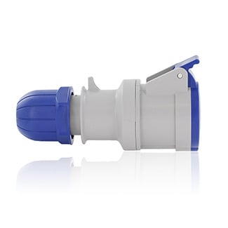 S332-C9 Series I International Configuration Splashproof Pin and Sleeve Connector, 200 to 250 V AC, 32 A, 3 Poles, 4 Wires, Blue