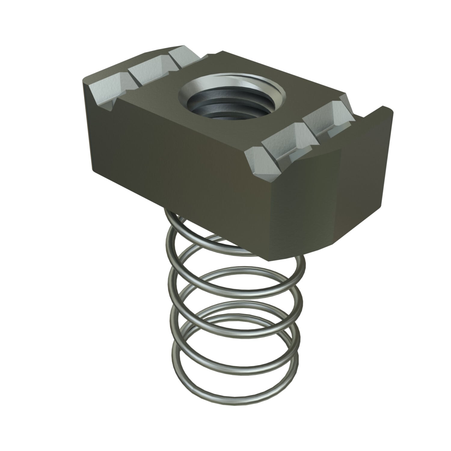 P1006-1032EG Channel Nut With Spring, For Use With P1000, P1100, P2000 and P3000 Channels, #10-32 Thread, Mild Steel
