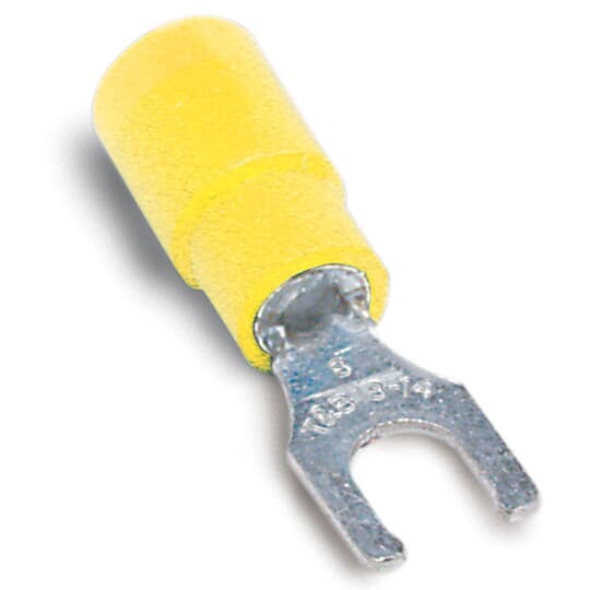 10RC-14FLX Sta-Kon RC Series Expanded Insulated Fork Terminal, 12 to 10 AWG Conductor, 1.22 in L, Brazed Seam/Serrated Barrel, Copper, Yellow