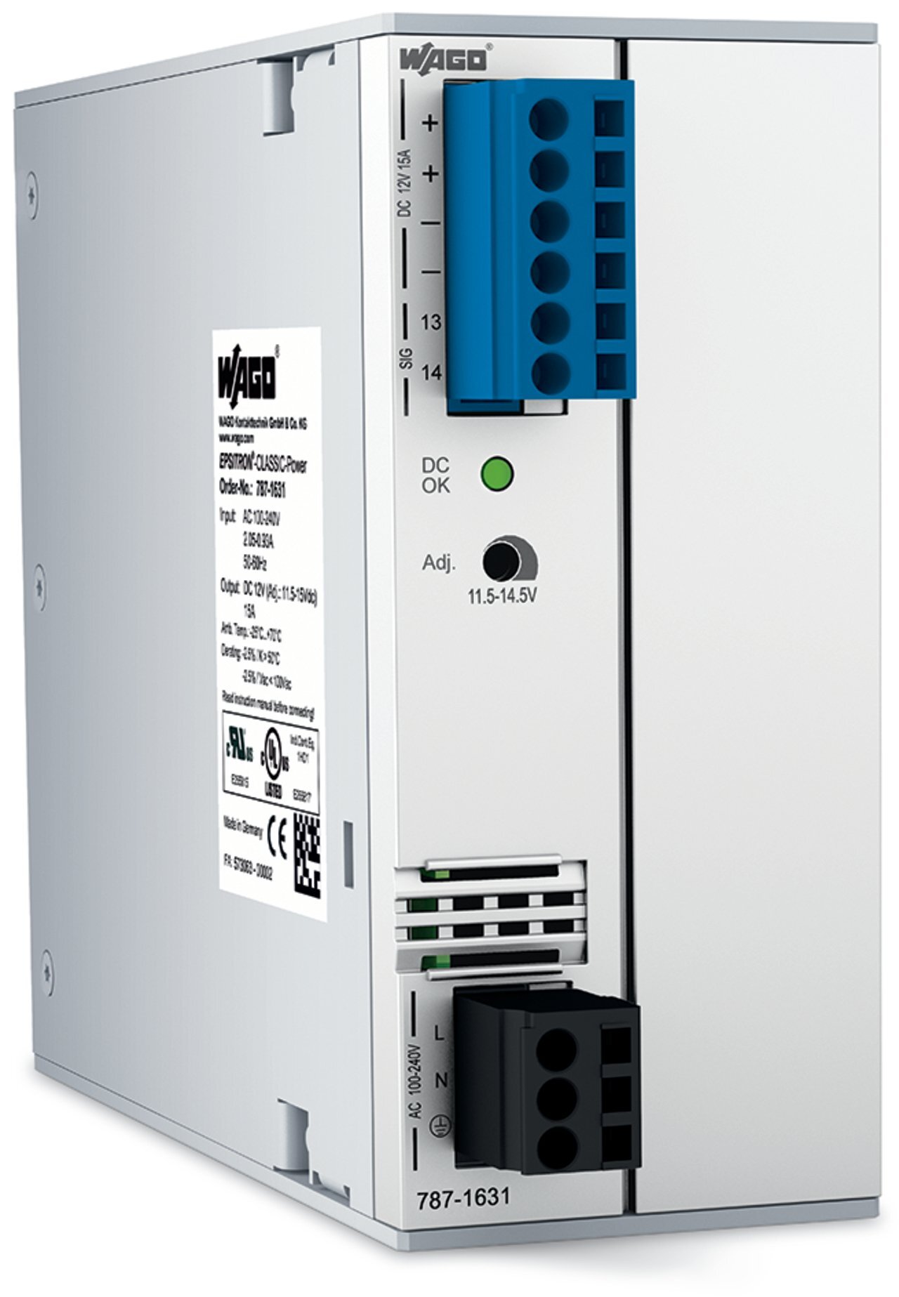 787-1631 1-Phase, 300 V Input, 12 V DC Output, DIN Rail Mount