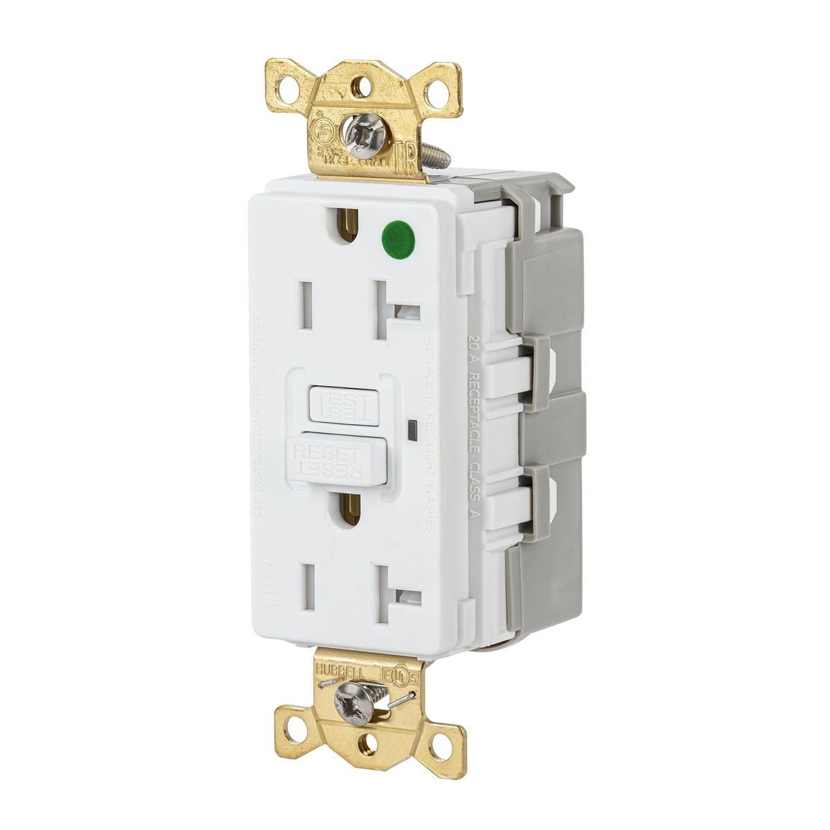 SNAPGFTW83W Heavy Duty GFCI Receptacle, 125 V AC, 20 A, 2 Poles, 3 Wires, White