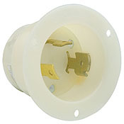 2655 Grounding Receptacle Locking Flanged Inlet, 600 V AC, 30 A, 2 Poles, 3 Wires, White
