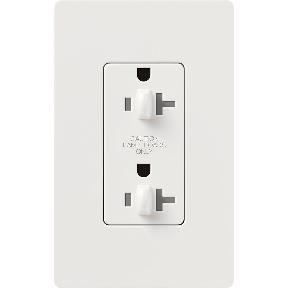 CAR-20-DDTR-WH Claro Dual Dimming Tamper-Resistant Duplex Receptacle, Decorator-Style Outlet, 20 Amp, Gloss, White