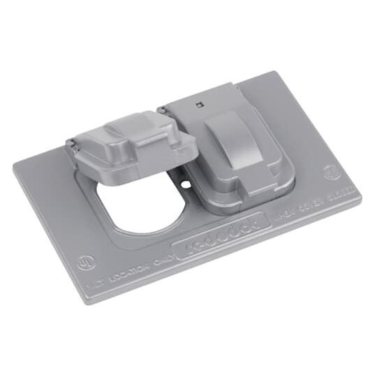 DCCD-WH Red Dot Weatherproof Receptacle Cover, 4-9/16 in L x 2-27/32 in W, Die-Cast Aluminum