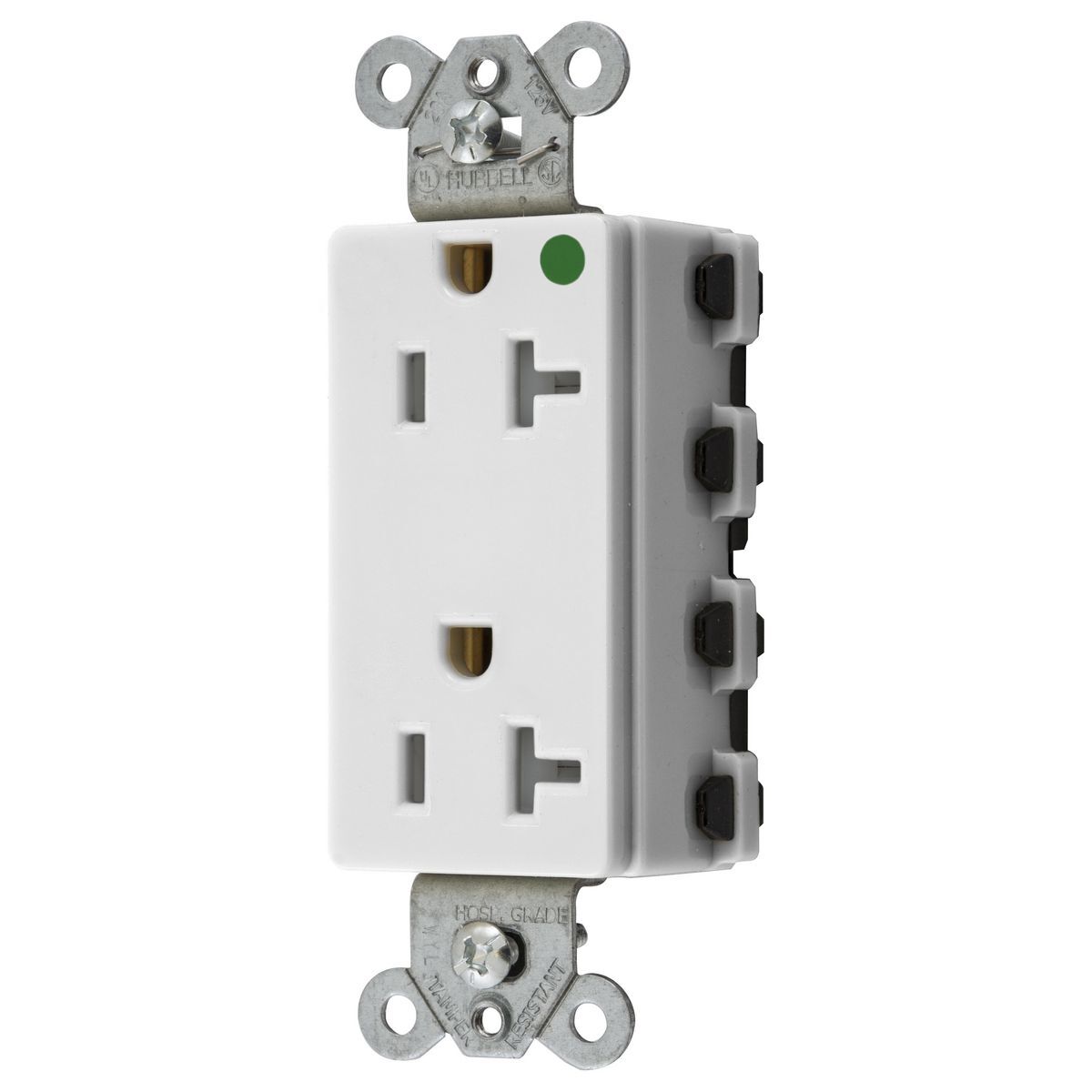 SNAP2182WTRA 1-Phase Decorator Duplex Extra Heavy Duty Grounding Standard Tamper-Resistant Straight Blade Receptacle, 125 V AC, 20 A, 2 Poles, 3 Wires, White