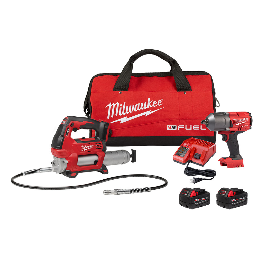 2767-22GR M18 Impact Wrench Kit, Tools: Impact Wrench, Grease Gun, 18 V, 5.0 Ah Battery Li-Ion Battery