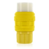 78W48-C Wetguard 1-Phase Grounding Watertight Cable Mount Locking Connector, 250 V AC, 30 A, 2 Poles, 3 Wires, Yellow