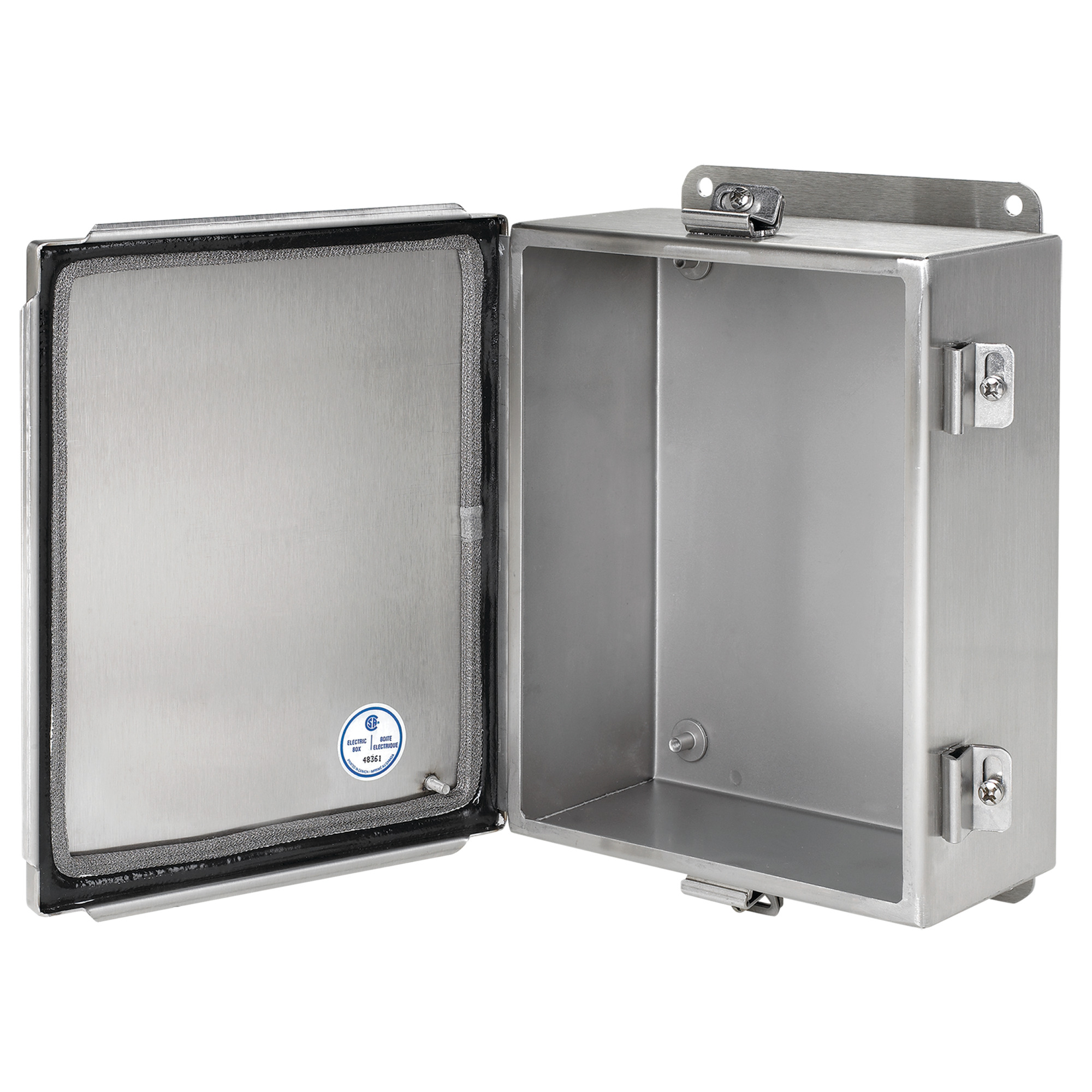 A1614CHEMCSS Type EMC Junction Box, 16 in H x 14 in W x 6 in D, Continuous Hinged/Screw Clamp Cover, NEMA 4X/IP66 NEMA Rating, 304 Stainless Steel