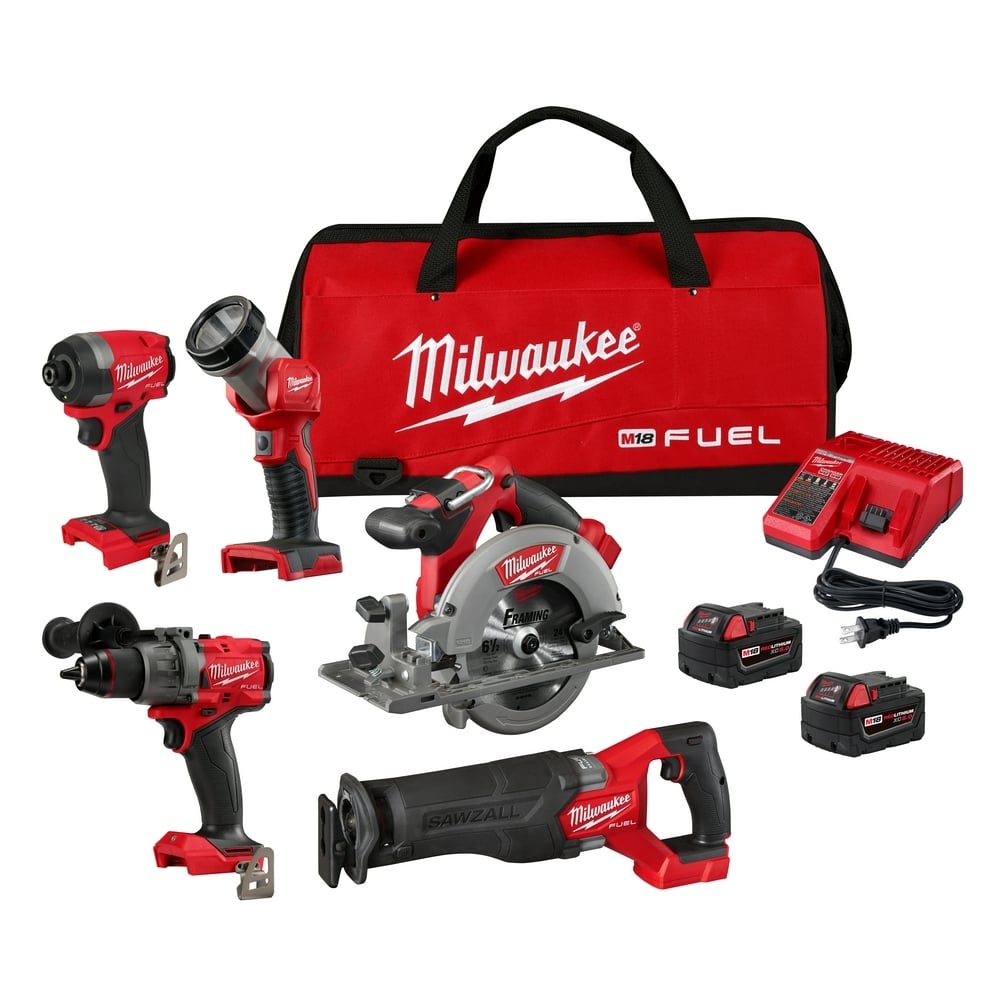 3697-25 Fuel Cordless Tool, Tools: Hammer Drill/Impact Driver/Reciprocating Saw/Circular Saw/LED Work Light, 18 V, Li-Ion Battery, 1/2 inch Hammer Drill/1/4 inch Impact Driver/SAWZALL Reciprocating Saw/6-1/2 Circular Saw/LED work light