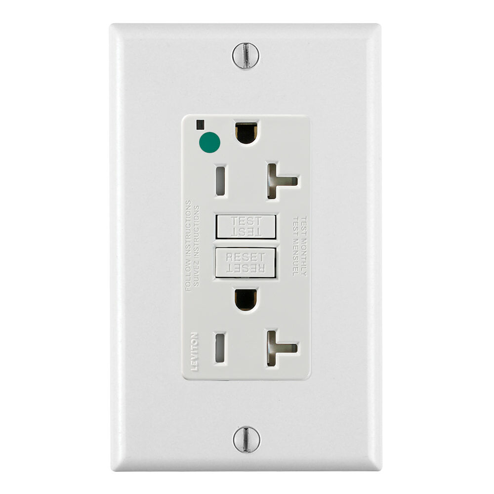 GFTR2-HGW SmartlockPro Slim Feed Through Self-Test Tamper Resistant GFCI Receptacle, 125 V AC, 20 A, 2 Poles, 3 Wires, White