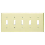 86023 Standard Size Traditional Wall Plate, 5 Gangs, 9.99 in W x 4.5 in H, Thermoset, Ivory