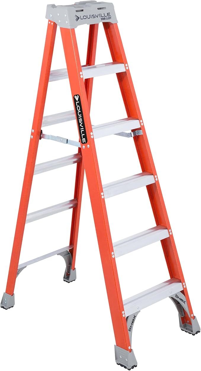 FS1506 Standard Step Ladder, 6 ft Ladder, 300 lb Load, IA, Fiberglass, 5 Steps
