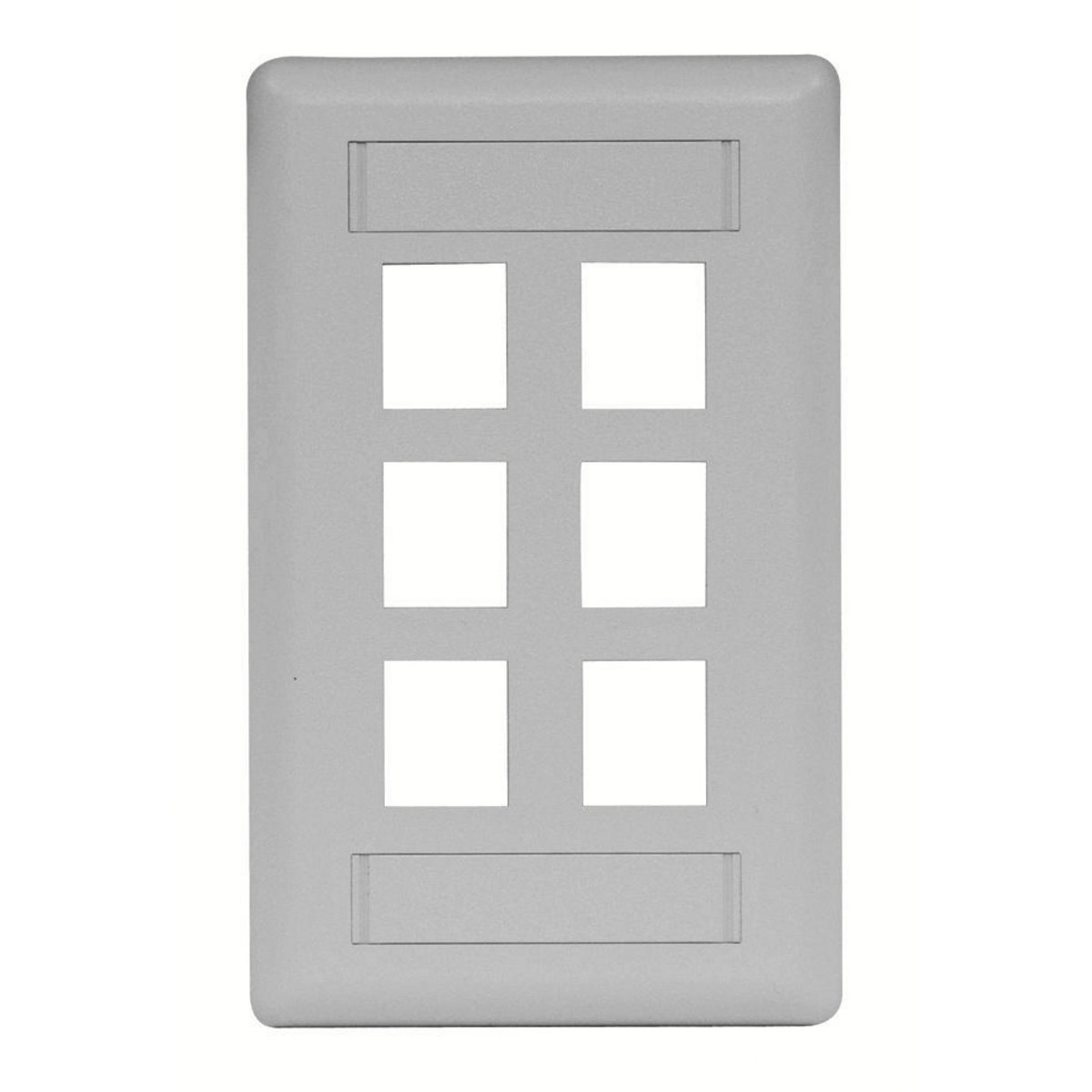 IFP16GY Molded Rear Load Standard Keystone Faceplate, 1 Gangs, 6 Ports, Phone/Data/Multimedia Module, Fastened Mount, High-Impact Thermoplastic