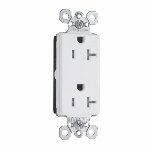 PTTR26362W PlugTail 20 Amp 125V Spec-Grade Decorator Duplex Receptacle, White