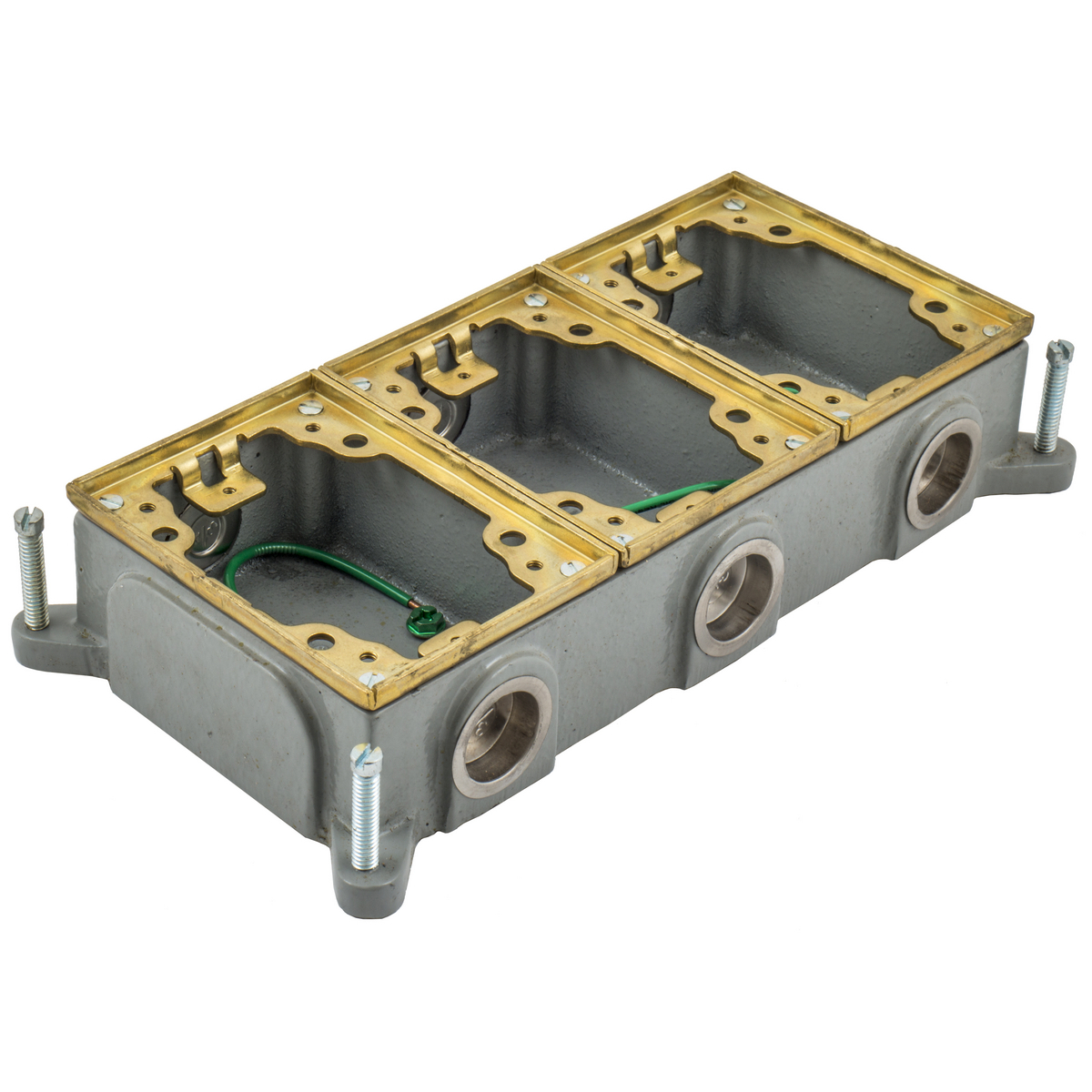 B4314 Semi Adjustable Shallow Standard Sized Floor Box, Cast Iron, 16 cu-in/Gang Capacity, 3 Gangs, 6 Knockouts, 5.46 in L x 10.7 in W x 2 in H