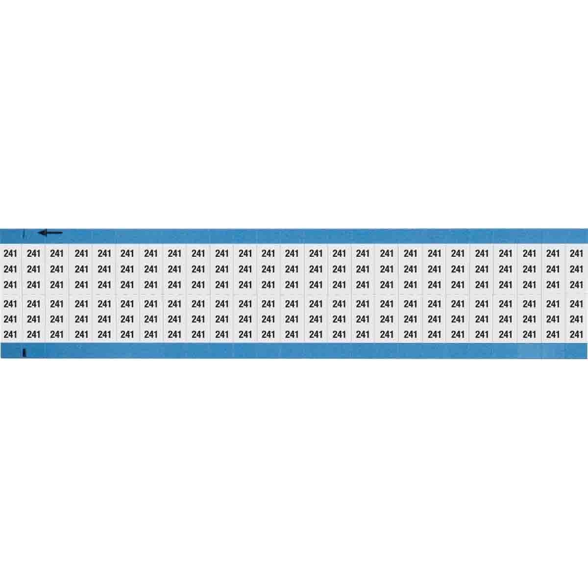 WM-241-SC-PK WM Series Die-Cut Pre-Printed Solid Number Wire Marker Card, 3/4 in L x 0.36 in W, Black on White, B-500 Repositionable Vinyl Coated Fabric, 50 Markers per Card