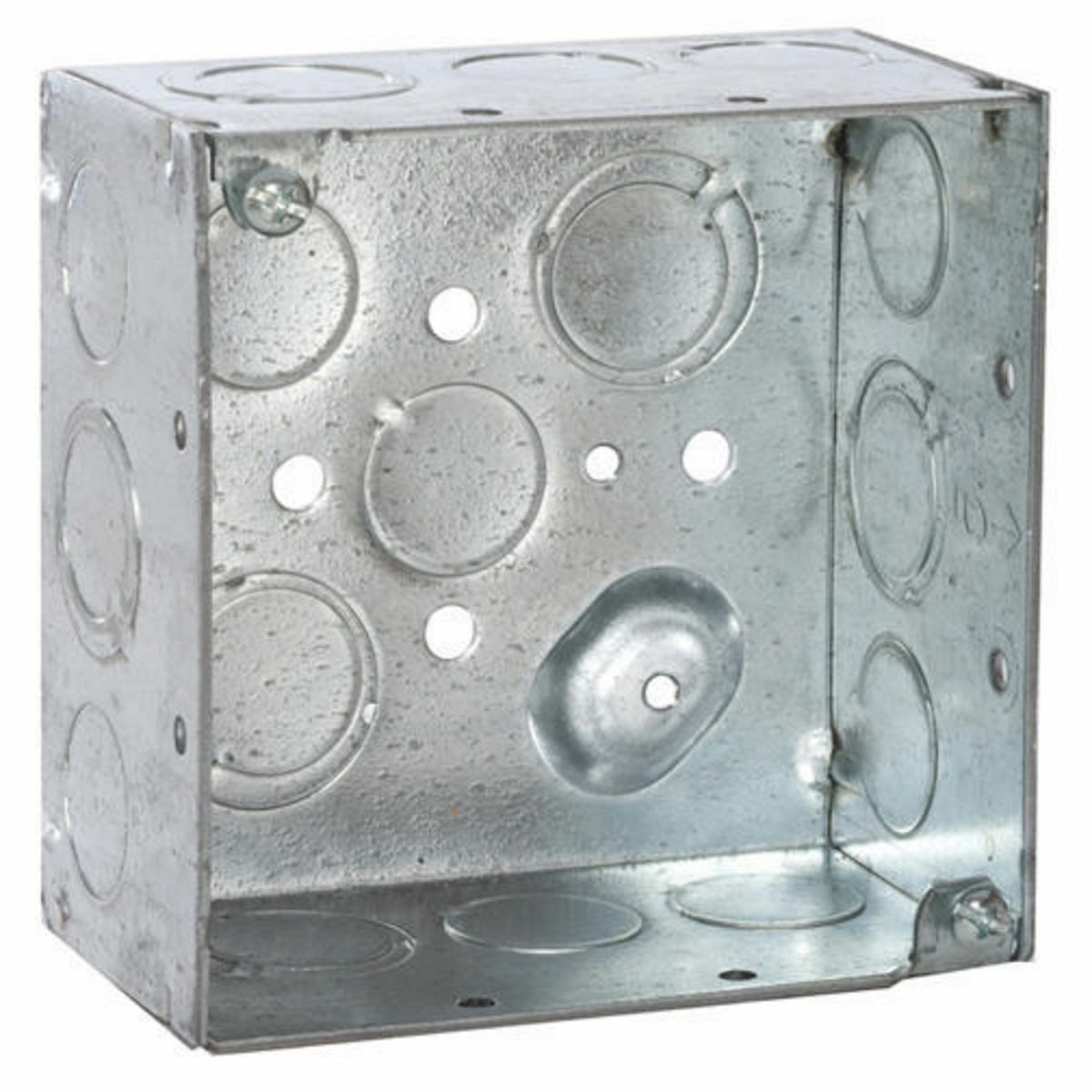 232 Square Box, Steel, 30.3 cu-in Capacity, 2 Gangs, (16) Knockouts, 4 in H x 4 in W x 2-1/8 in D
