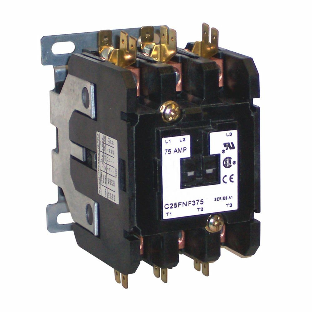 C25FNF3751T Non-Reversing DC Operated Definite Purpose Control Contactor With Metal Mounting Plate, 24 V DC V Coil, 75 A Inductive/90 A Resistive, 3 Poles