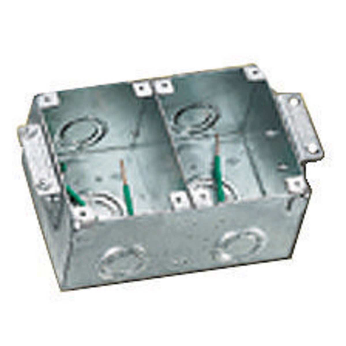 B2482 Deep Semi-Adjustable Floor Box, Stamped Steel, 42.5 cu-in/Compartment Capacity, 2 Gangs, 4 Knockouts, 4.5 in L x 6.42 in W x 3.13 in H