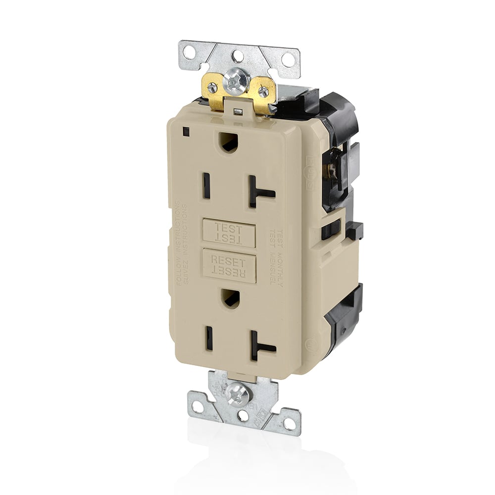 MGFN2-I SmartlockPro Slim Duplex Feed Through Self-Test GFCI Receptacle, 125 V AC, 20 A, 2 Poles, 3 Wires, Ivory