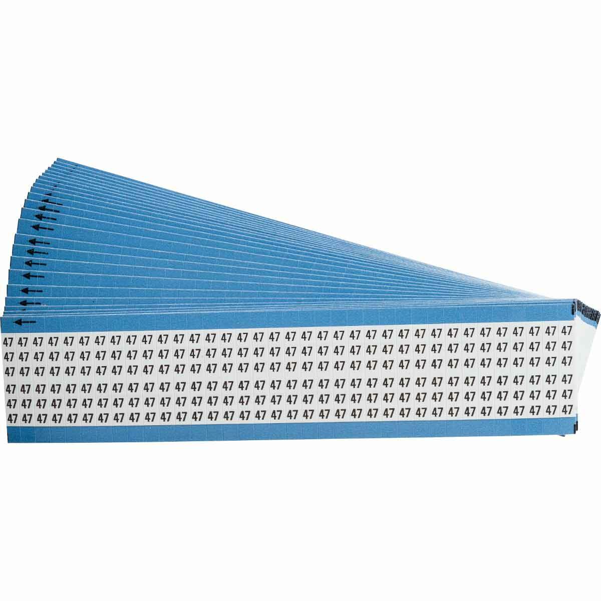 WM-47-PK WM Series Pre-Printed Solid Number Wire Marker Card, 1/4 in W, Black on White, B-500 Repositionable Vinyl Coated Fabric, 36 Markers per Card