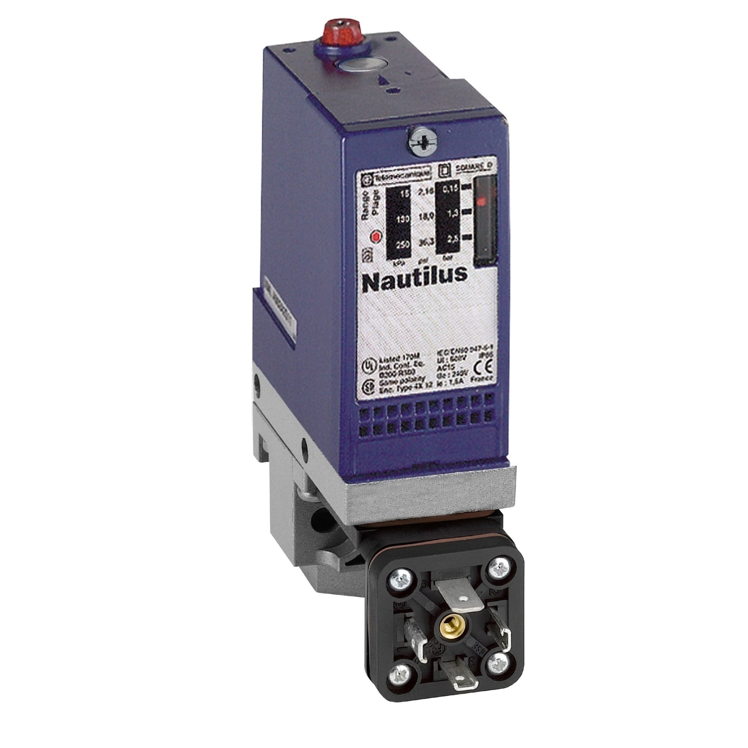 XMLA070D2C11 Nautilus OsiSense XMLA 1-Pole Electromechanical Pressure Sensor Fixed Differential Pressure Switch With Local Display, 0 to 1015 psi Pressure, 43.51/108.78 psi Differential, 1CO Contact
