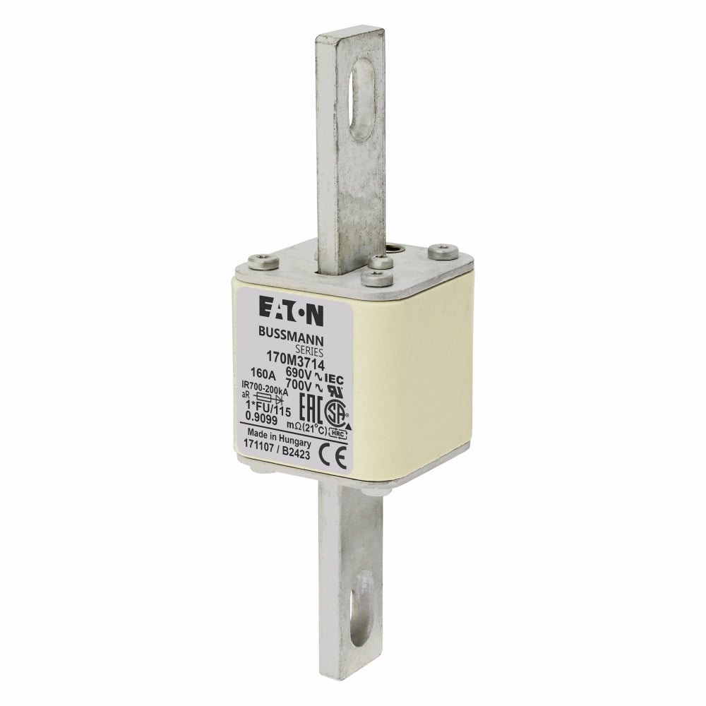 170M3714 Type FU/115 US Style High Speed Fuse, 160 A, 690 V, 200 kA Interrupt, Class: aR, Square Body